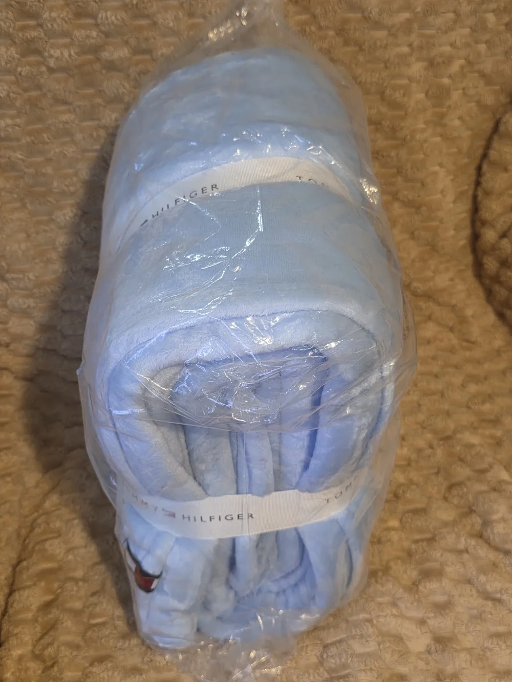 Tommy Hilfiger Light Blue Plush Blanket - Full/Queen